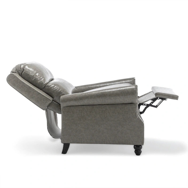 Fauteuil inclinable classique en cuir PU 3 couleurs avec accoudoirs cloutés et pieds en bois pour 1 personne