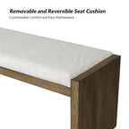 Banc rembourré de transition marron avec coussin réversible et pieds en hévéa