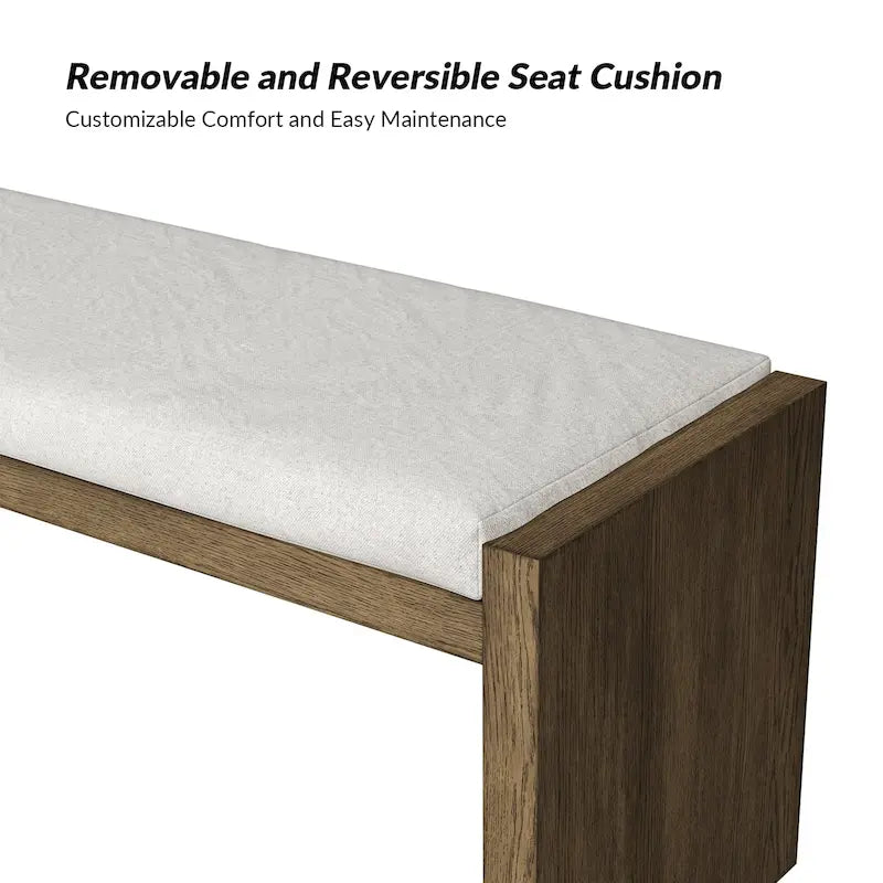 Banc rembourré de transition marron avec coussin réversible et pieds en hévéa