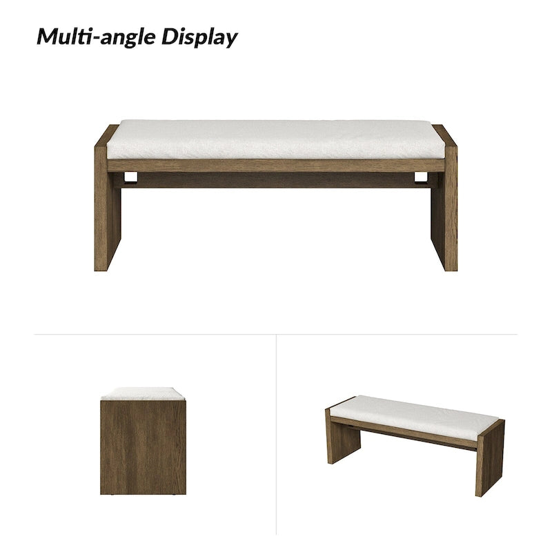Banc rembourré de transition marron avec coussin réversible et pieds en hévéa
