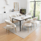 Lot de 6 chaises de salle à manger en velours vert/beige/gris/noir/bleu marine à dossier ouvert, pour 6 personnes