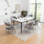 Lot de 6 chaises de salle à manger en velours vert/beige/gris/noir/bleu marine à dossier ouvert, pour 6 personnes