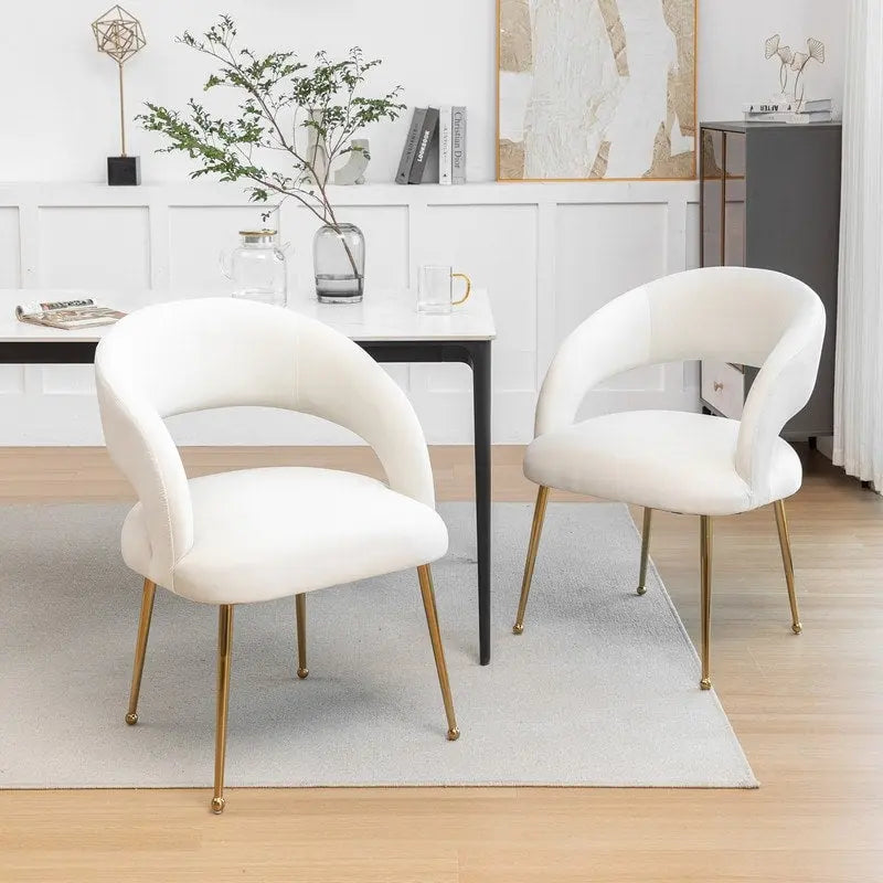 Lot de 6 chaises de salle à manger en velours vert/beige/gris/noir/bleu marine à dossier ouvert, pour 6 personnes