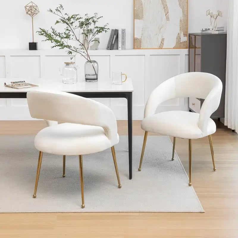 Lot de 6 chaises de salle à manger en velours vert/beige/gris/noir/bleu marine à dossier ouvert, pour 6 personnes