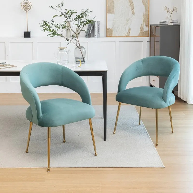 Lot de 6 chaises de salle à manger en velours vert/beige/gris/noir/bleu marine à dossier ouvert, pour 6 personnes
