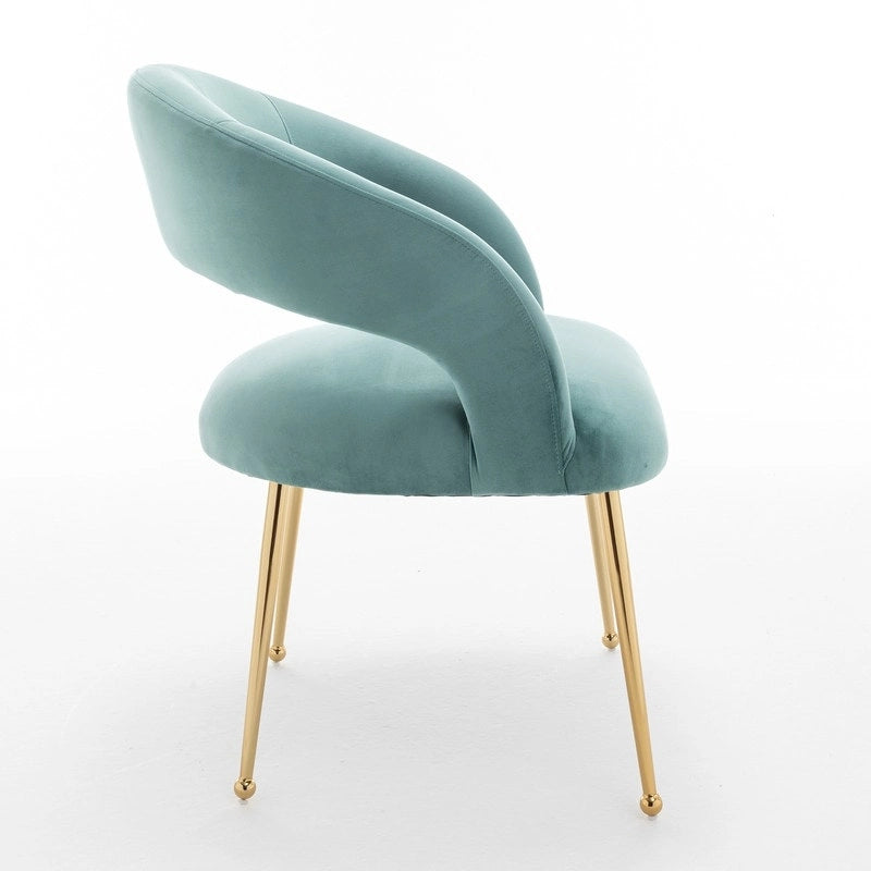 Lot de 6 chaises de salle à manger en velours vert/beige/gris/noir/bleu marine à dossier ouvert, pour 6 personnes