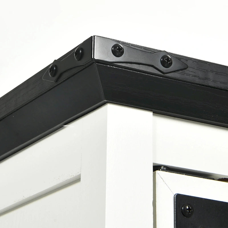 Table d'appoint de ferme blanche/chêne avec station de recharge, lumière LED et étagère de rangement
