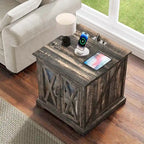 Table d'appoint de ferme blanche/chêne avec station de recharge, lumière LED et étagère de rangement