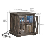 Table d'appoint de ferme blanche/chêne avec station de recharge, lumière LED et étagère de rangement