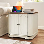 Table d'appoint de ferme blanche/chêne avec station de recharge, lumière LED et étagère de rangement