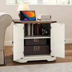 Table d'appoint de ferme blanche/chêne avec station de recharge, lumière LED et étagère de rangement