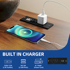 Table d'appoint de ferme blanche/chêne avec station de recharge, lumière LED et étagère de rangement