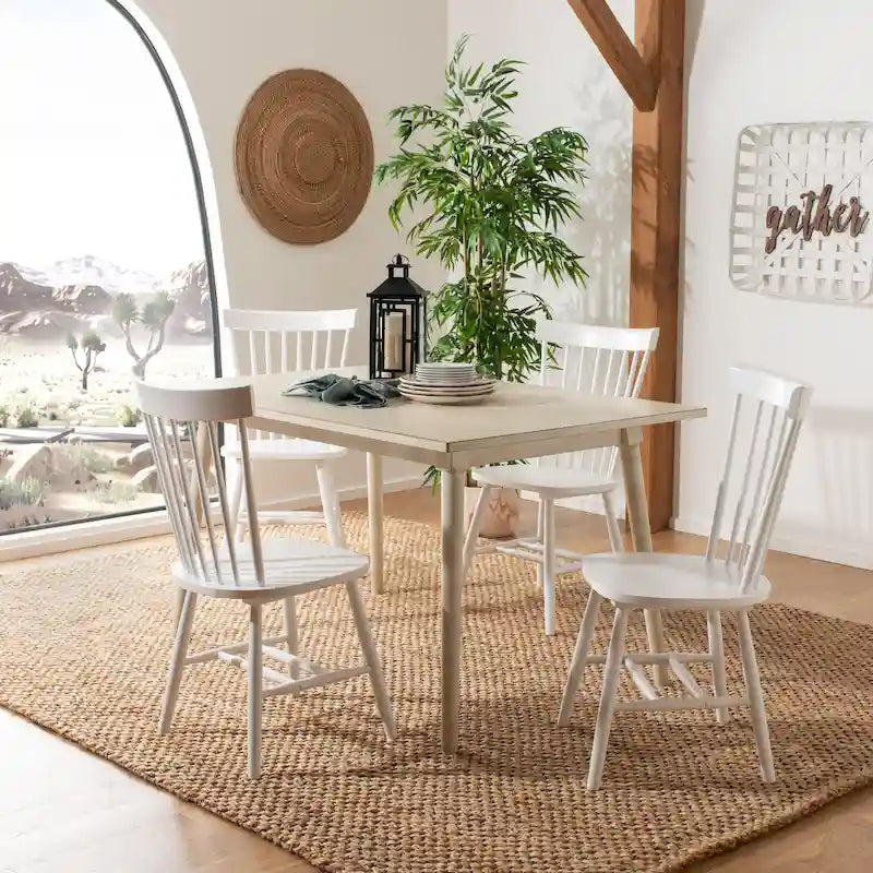 Chaise de salle à manger en bois avec dossier à fuseaux style ferme, 14 couleurs, pour 2 personnes (Lot de 2)