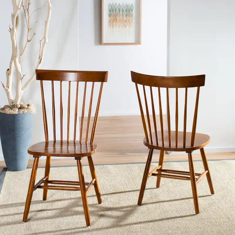 Chaise de salle à manger en bois avec dossier à fuseaux style ferme, 14 couleurs, pour 2 personnes (Lot de 2)