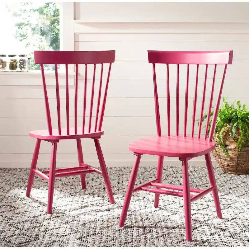 Chaise de salle à manger en bois avec dossier à fuseaux style ferme, 14 couleurs, pour 2 personnes (Lot de 2)