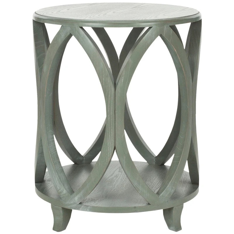 Table d'appoint moderne géométrique en bois de peuplier blanc cassé/vert sarcelle foncé/gris cendré