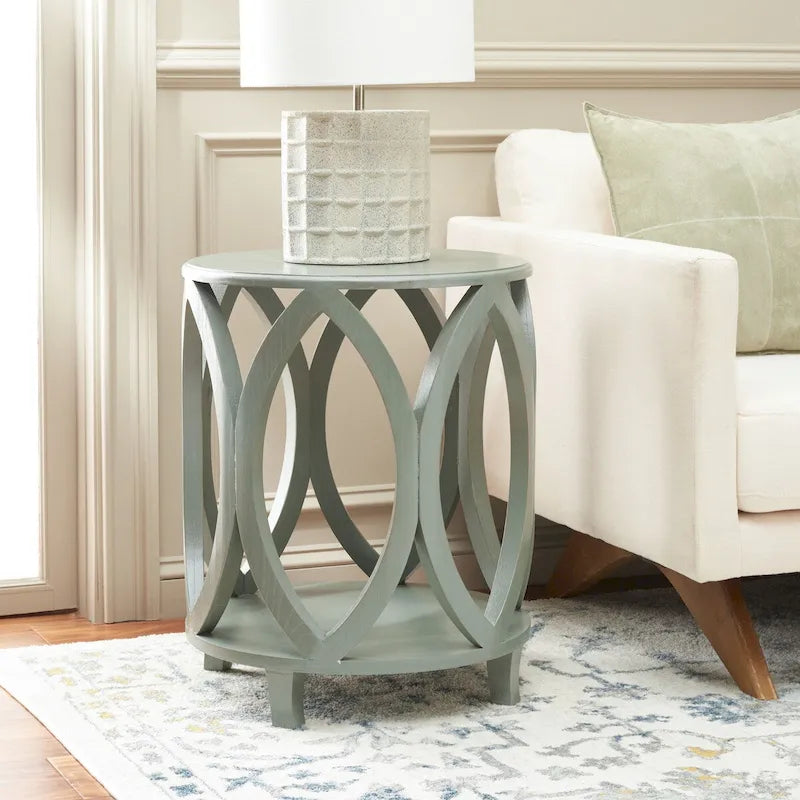 Table d'appoint moderne géométrique en bois de peuplier blanc cassé/vert sarcelle foncé/gris cendré