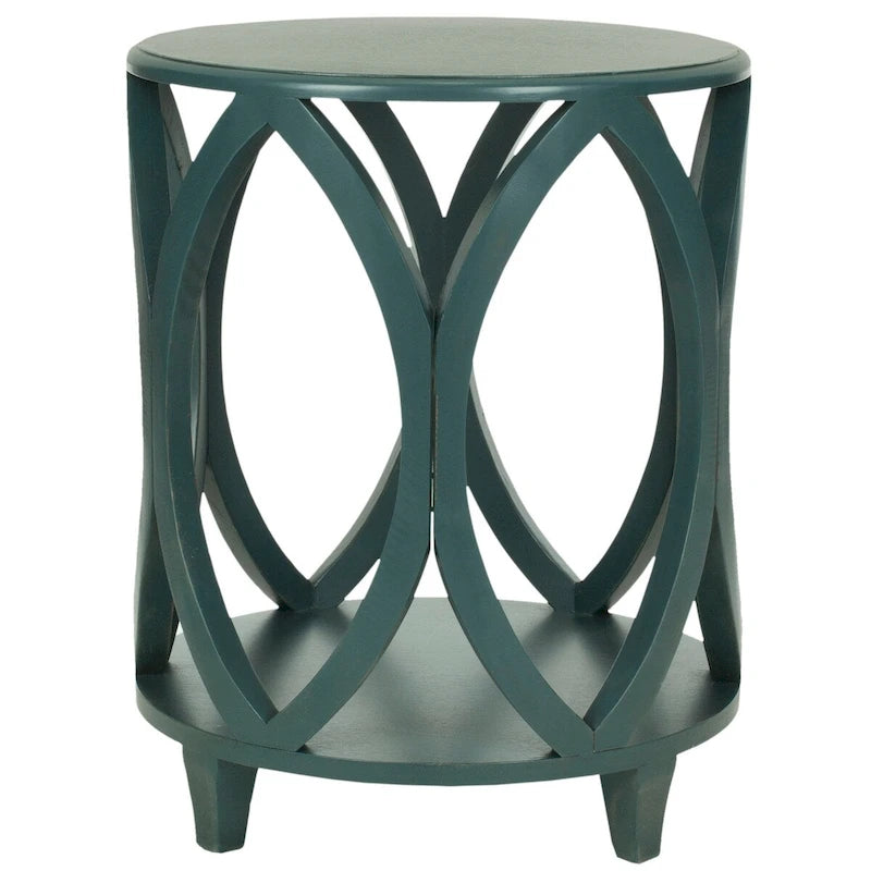 Table d'appoint moderne géométrique en bois de peuplier blanc cassé/vert sarcelle foncé/gris cendré