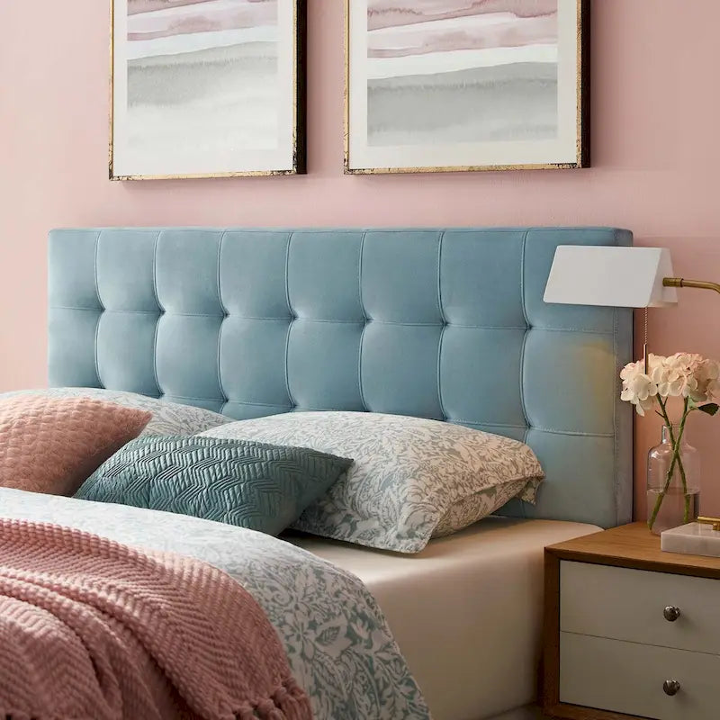 Tête de lit capitonnée en velours rose/gris/bleu clair/blanc/bleu marine, 1 personne