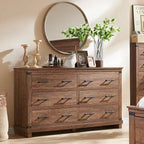 Commode en bois vieillie à 6 tiroirs, style fermette, 5 couleurs, avec garniture cloutée