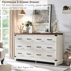 Commode en bois vieillie à 6 tiroirs, style fermette, 5 couleurs, avec garniture cloutée