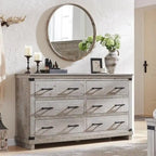 Commode en bois vieillie à 6 tiroirs, style fermette, 5 couleurs, avec garniture cloutée
