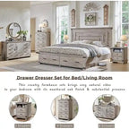 Commode en bois vieillie à 6 tiroirs, style fermette, 5 couleurs, avec garniture cloutée