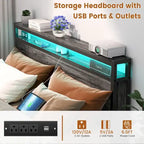 Cadre de lit plateforme marron/gris/noir avec tête de lit de rangement et LED, double/grand/très grand