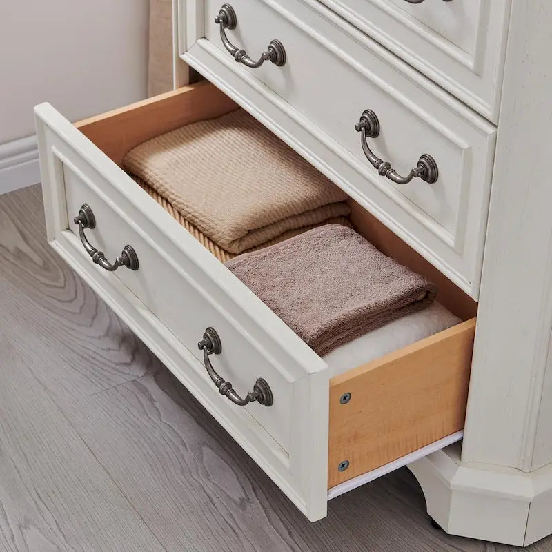 Commode rustique 5 tiroirs en bois manufacturé avec poignées colonnes 4 couleurs