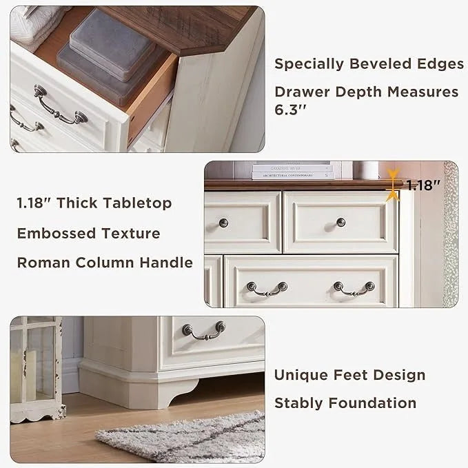 Commode rustique 5 tiroirs en bois manufacturé avec poignées colonnes 4 couleurs