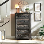 Commode rustique 5 tiroirs en bois manufacturé avec poignées colonnes 4 couleurs