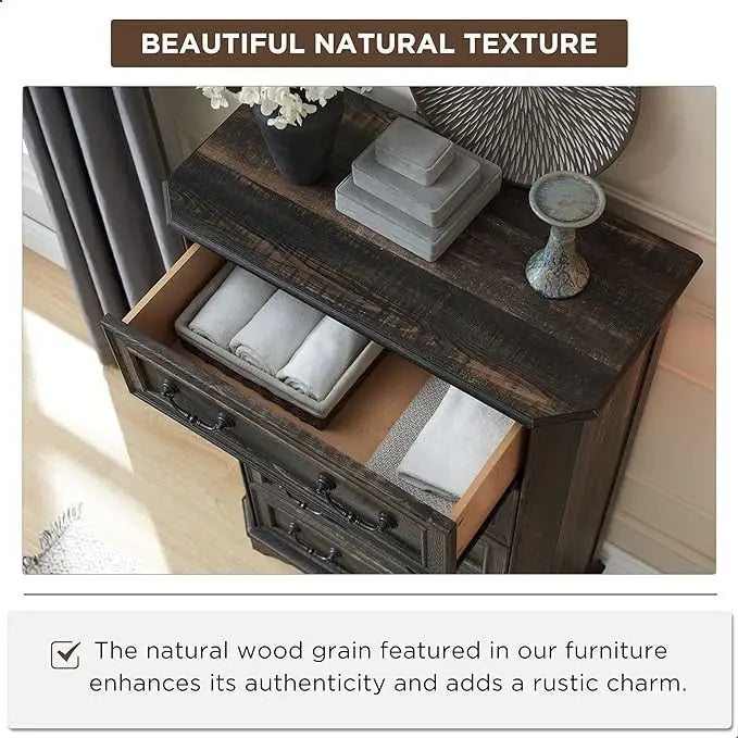 Commode rustique 5 tiroirs en bois manufacturé avec poignées colonnes 4 couleurs