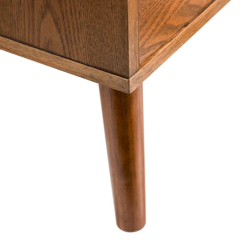 Table de chevet moderne du milieu du siècle en noyer à 2 tiroirs, 1 personne