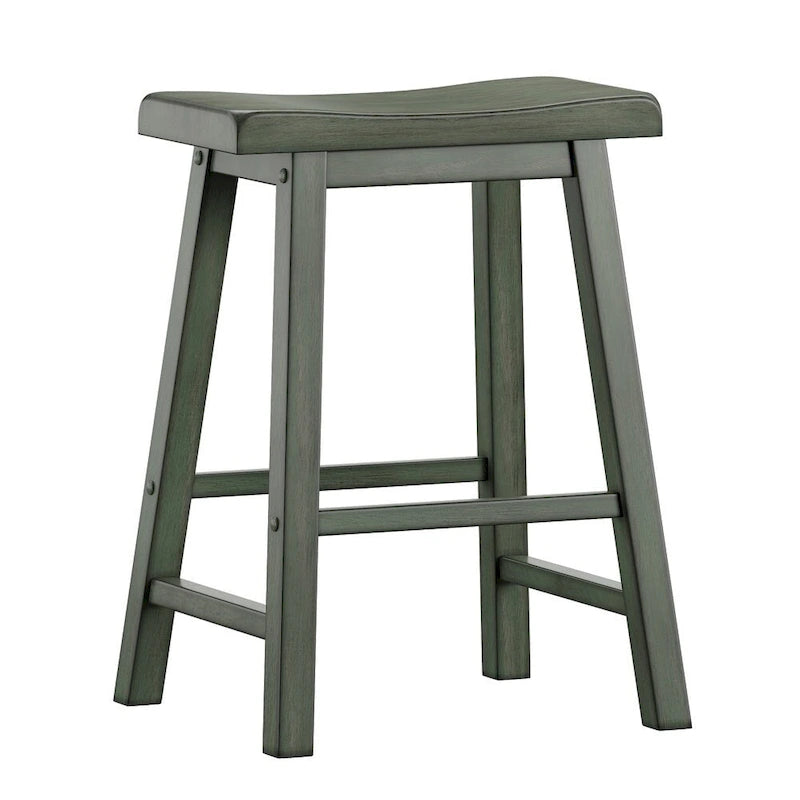 Tabouret de comptoir sans dossier en bois d'hévéa vieilli 7 couleurs avec siège en forme de selle pour 2 (Lot de 2)