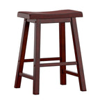 Tabouret de comptoir sans dossier en bois d'hévéa vieilli 7 couleurs avec siège en forme de selle pour 2 (Lot de 2)