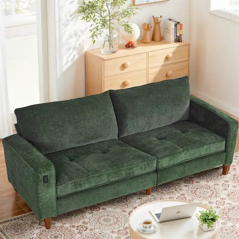 Causeuse moderne touffetée en chenille 8 couleurs avec port USB et housses amovibles pour 2-3 personnes