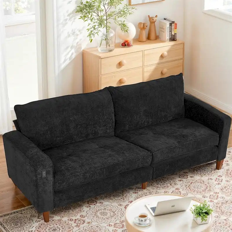Causeuse moderne touffetée en chenille 8 couleurs avec port USB et housses amovibles pour 2-3 personnes