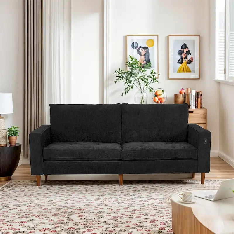 Causeuse moderne touffetée en chenille 8 couleurs avec port USB et housses amovibles pour 2-3 personnes