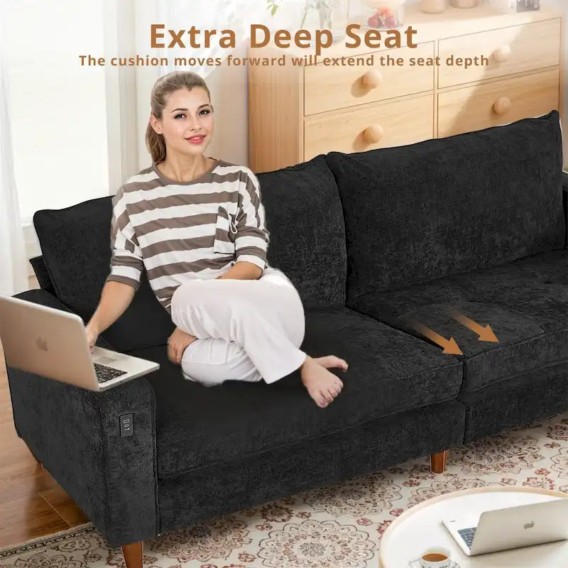 Causeuse moderne touffetée en chenille 8 couleurs avec port USB et housses amovibles pour 2-3 personnes