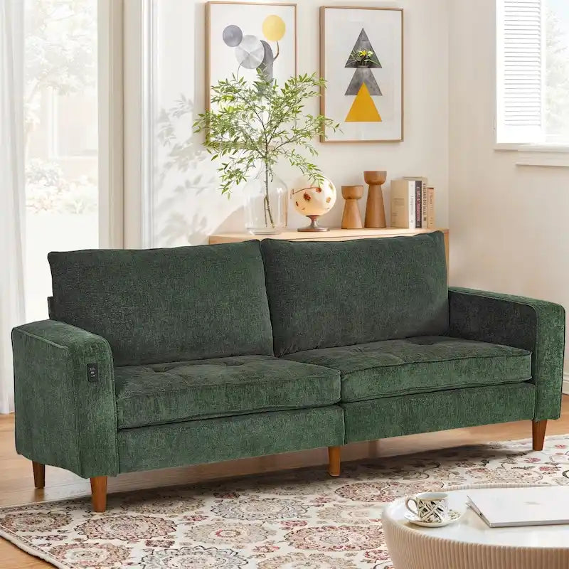Causeuse moderne touffetée en chenille 8 couleurs avec port USB et housses amovibles pour 2-3 personnes