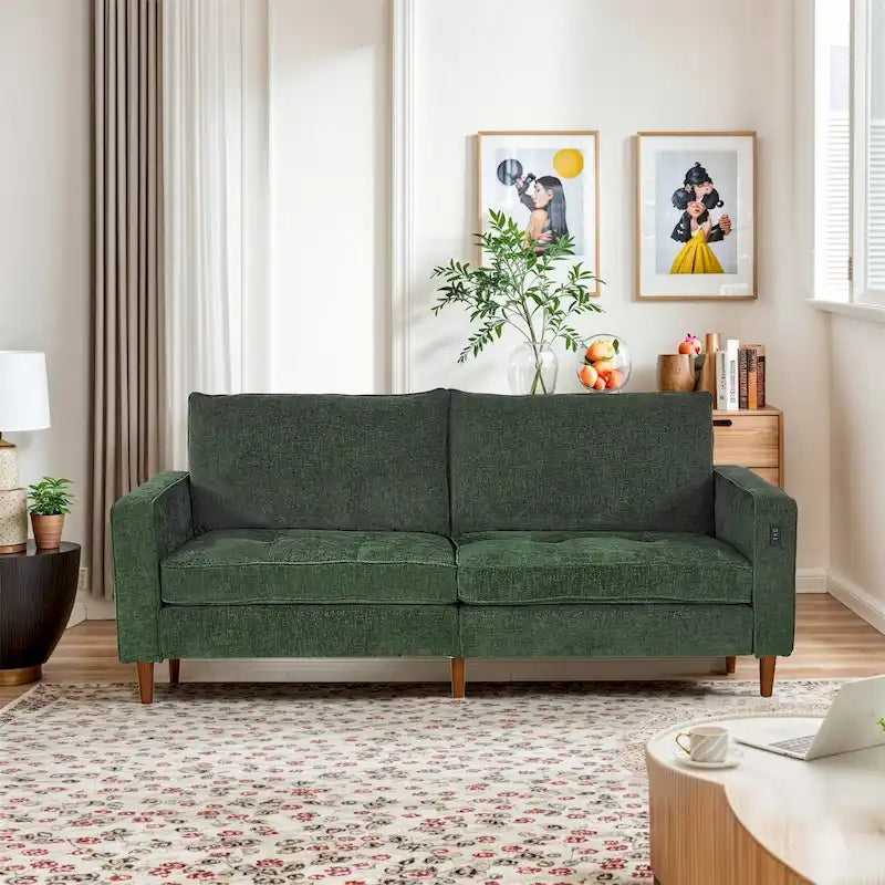 Causeuse moderne touffetée en chenille 8 couleurs avec port USB et housses amovibles pour 2-3 personnes