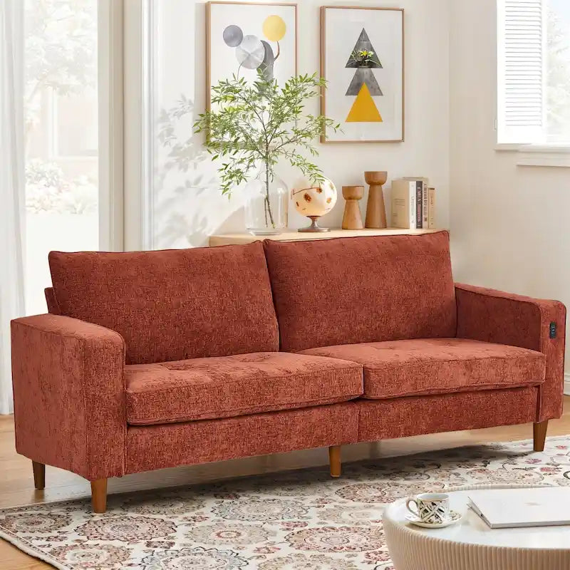 Causeuse moderne touffetée en chenille 8 couleurs avec port USB et housses amovibles pour 2-3 personnes