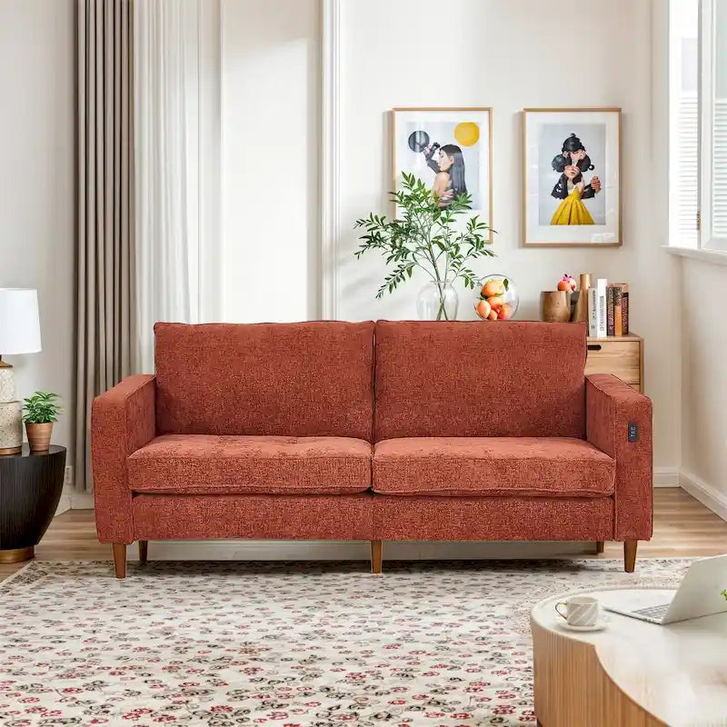 Causeuse moderne touffetée en chenille 8 couleurs avec port USB et housses amovibles pour 2-3 personnes