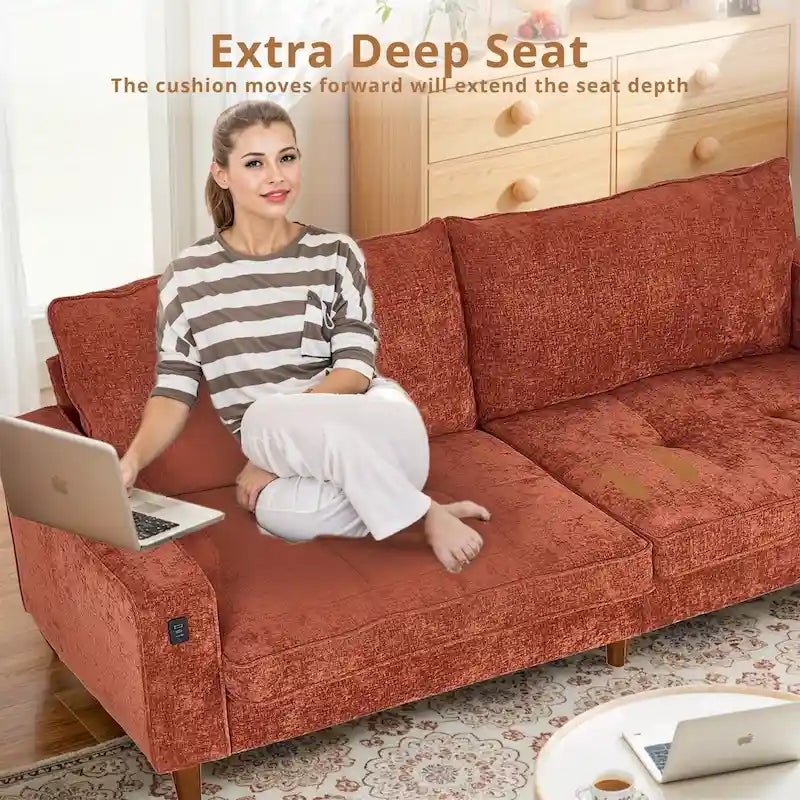 Causeuse moderne touffetée en chenille 8 couleurs avec port USB et housses amovibles pour 2-3 personnes