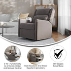 Fauteuil inclinable, à bascule et pivotant 3-en-1 manuel pour 1 personne, crème/gris foncé/gris clair