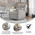Fauteuil inclinable, à bascule et pivotant 3-en-1 manuel pour 1 personne, crème/gris foncé/gris clair