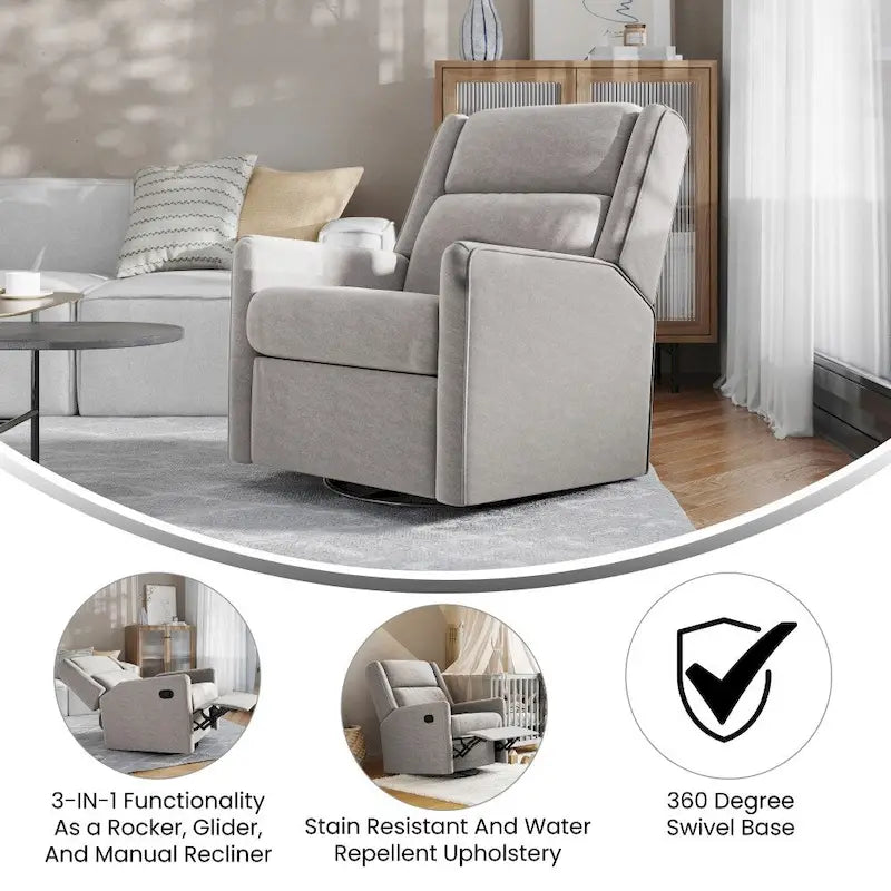 Fauteuil inclinable, à bascule et pivotant 3-en-1 manuel pour 1 personne, crème/gris foncé/gris clair