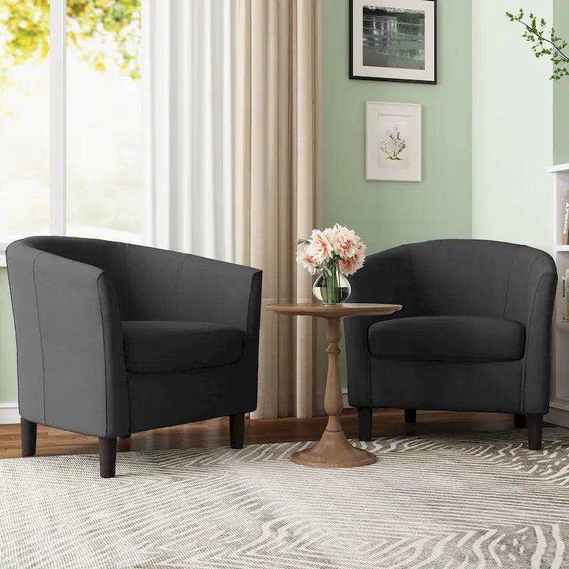 Fauteuil d'appoint baril moderne en bouclette 5 coloris avec pieds en bois pour 2 (Lot de 2)