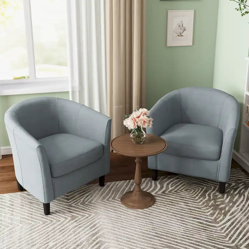 Fauteuil d'appoint baril moderne en bouclette 5 coloris avec pieds en bois pour 2 (Lot de 2)