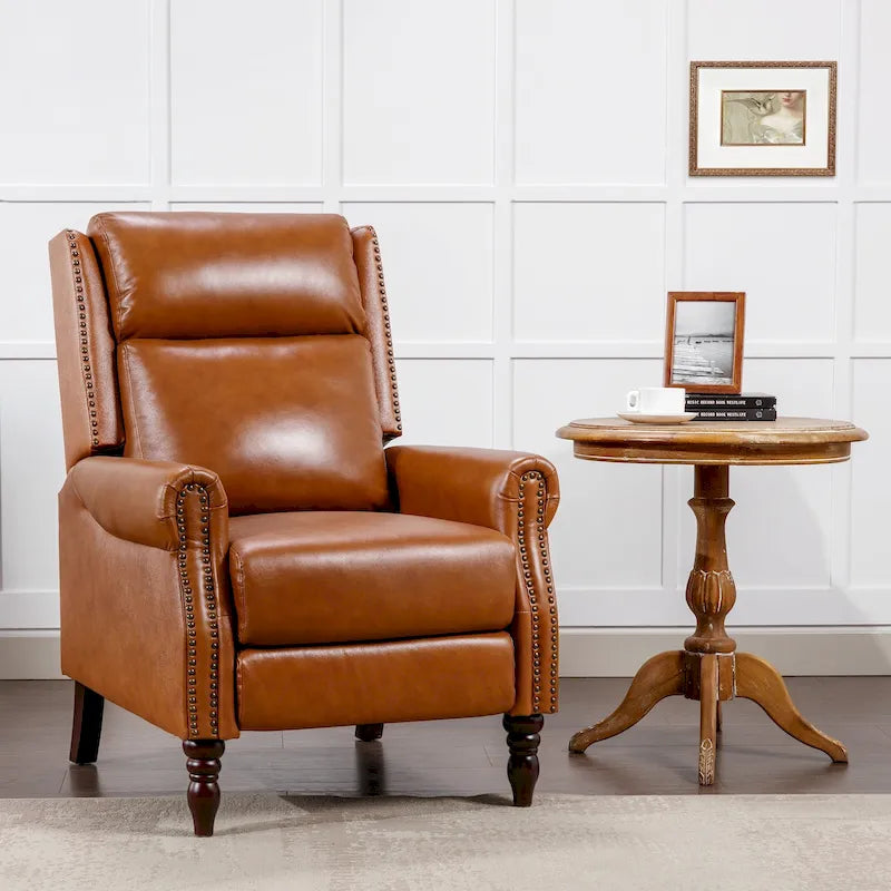 Fauteuil inclinable inclinable en cuir véritable de style milieu du siècle, camel/brun-rouge/bleu, pour 1 personne